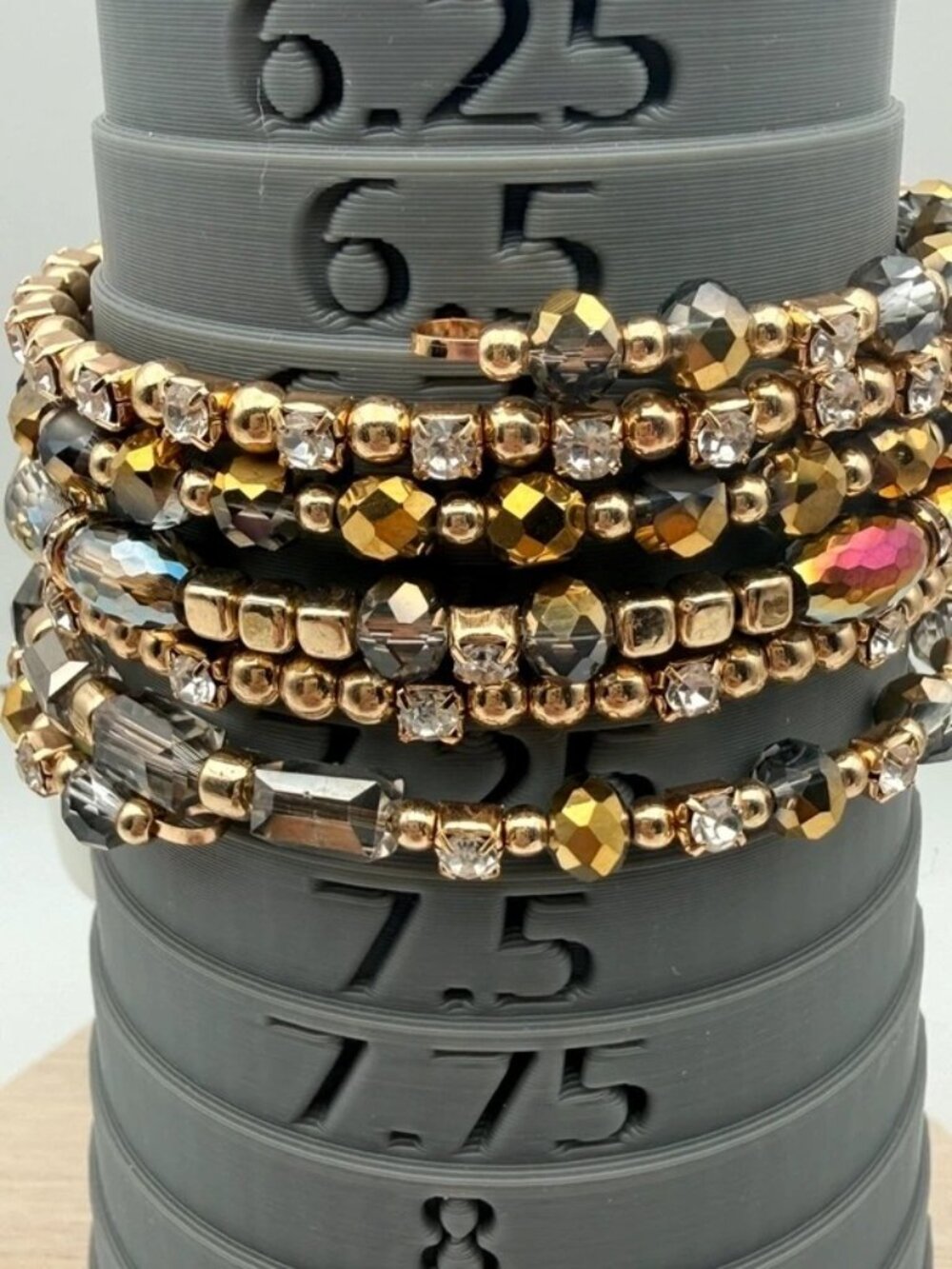 Gold Tone Crystal Rhinestone Memory Wire Coil Wrap Bracelet Glam - Picture 6 of 6